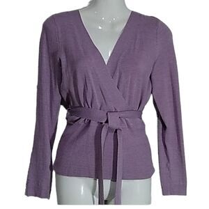 NY&Co. Lavender wrap belted sweater top XS